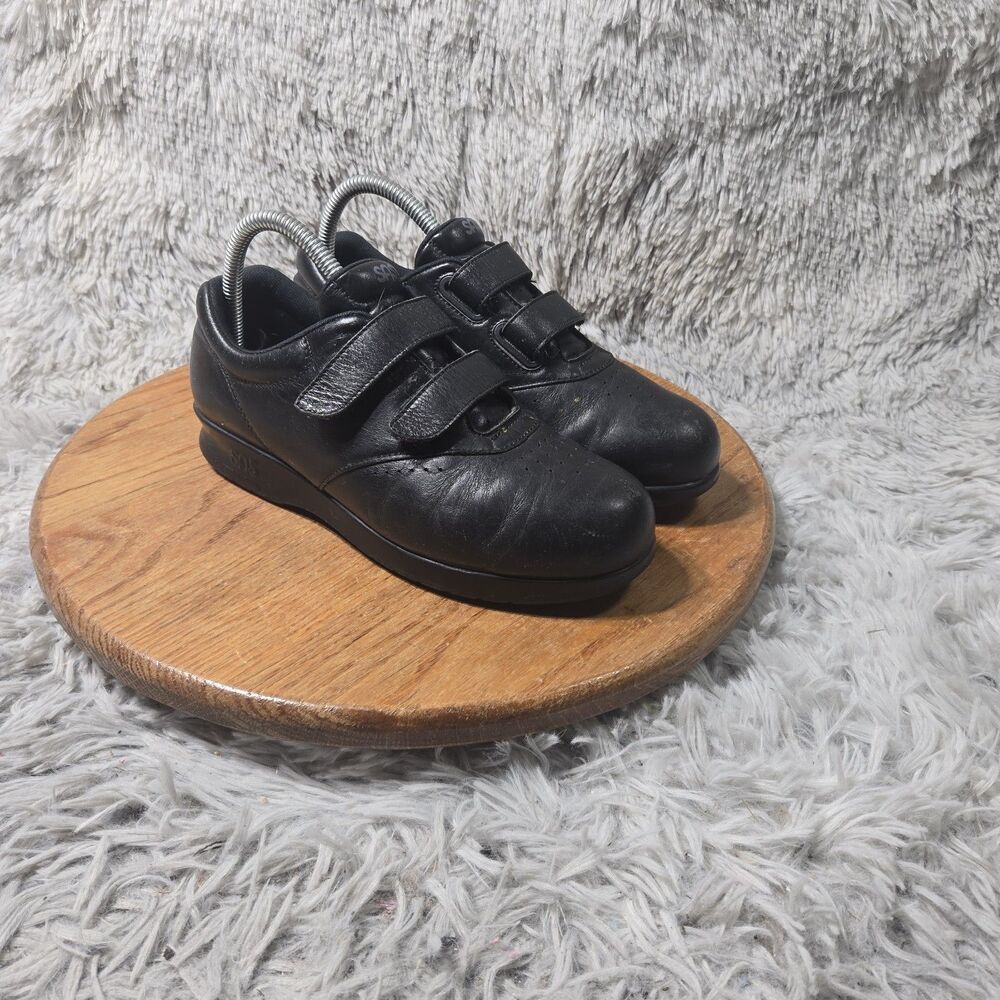 SAS Free Time Womens Black Leather Hook And Loop Walking Shoe Size 7.5-8 Comfy